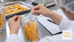 Quality team evaluating coded soft-dried fruit samples against specifications
