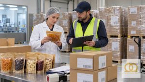 Quality and logistics teams checking dried-fruit shipment release